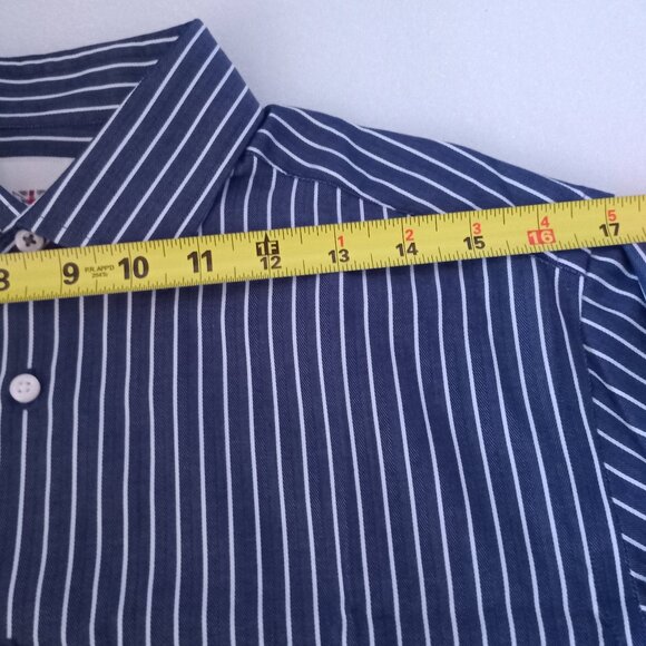 Ben Sherman Men's Button Up Shirt Indigo Blue/White Long Sleeve Striped Size M - Picture 4 of 9